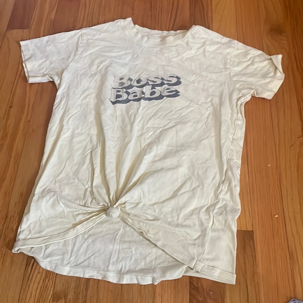 Women’s Yellow Tie Shirt Boss Babe Logo size Small/Medium